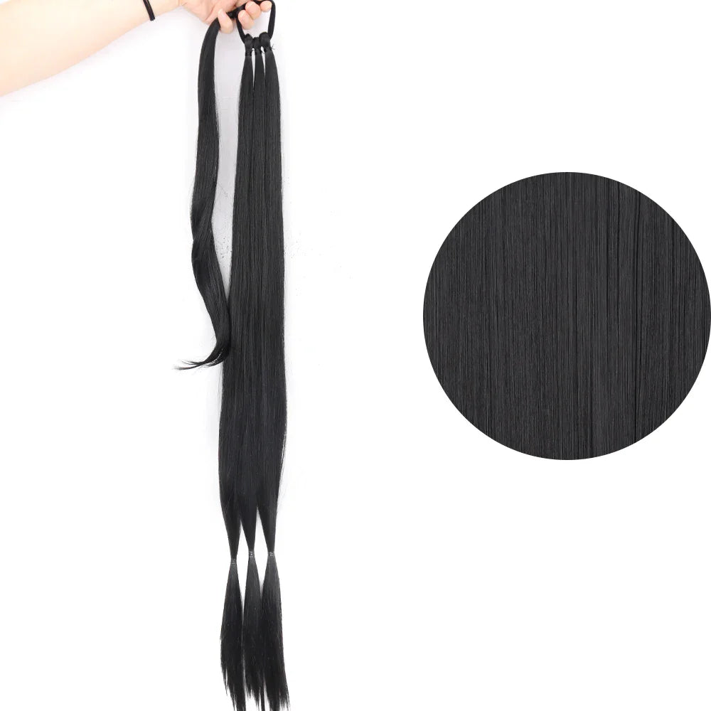 Ponytail Extensions Syntetiska boxningsflätor lindade Chignon-svans med gummiband Hårring 34" - 24 Timmar Deals