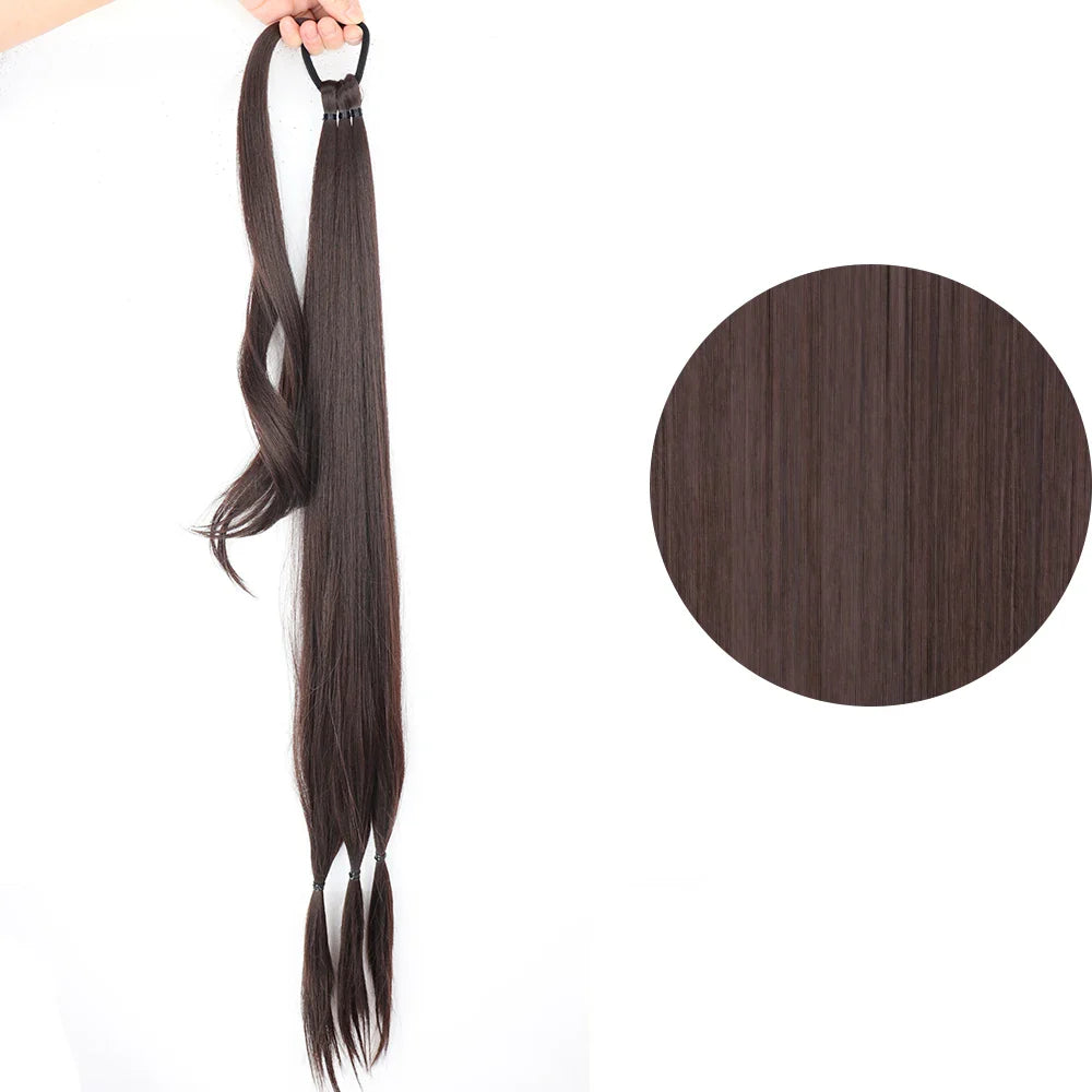 Ponytail Extensions Syntetiska boxningsflätor lindade Chignon-svans med gummiband Hårring 34" - 24 Timmar Deals