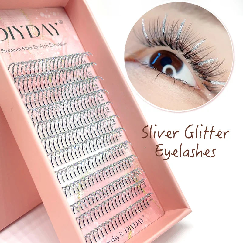 Sliver Golden Glitter Eyelash Extension Handmade Shinning Colored False Lashes Cosplay Fluffy Eyelashes for Makeup Beauty - 24 Timmar Deals