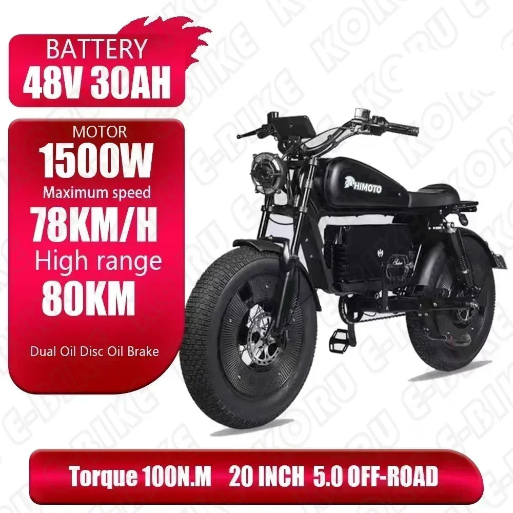 ZPW black HIMOTO dult Electric Bicycle 1500W High Power Motor48v60ahBatteroil dampery Electric Bike Urban LeisureThickTire ebike - 24 Timmar Deals