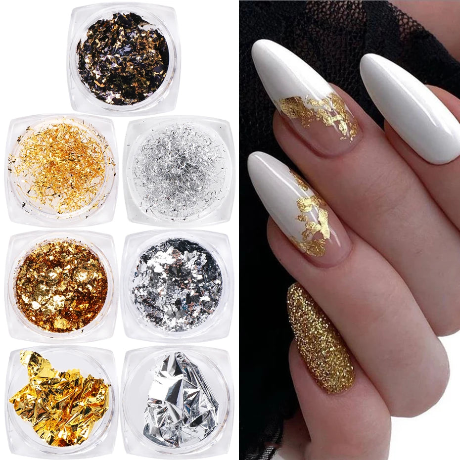 7 lådor aluminium nagelflagor folier set guld silver - 24 Timmar Deals