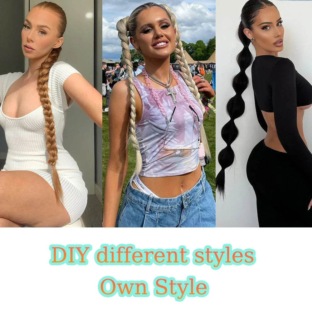 Ponytail Extensions Syntetiska boxningsflätor lindade Chignon-svans med gummiband Hårring 34" - 24 Timmar Deals
