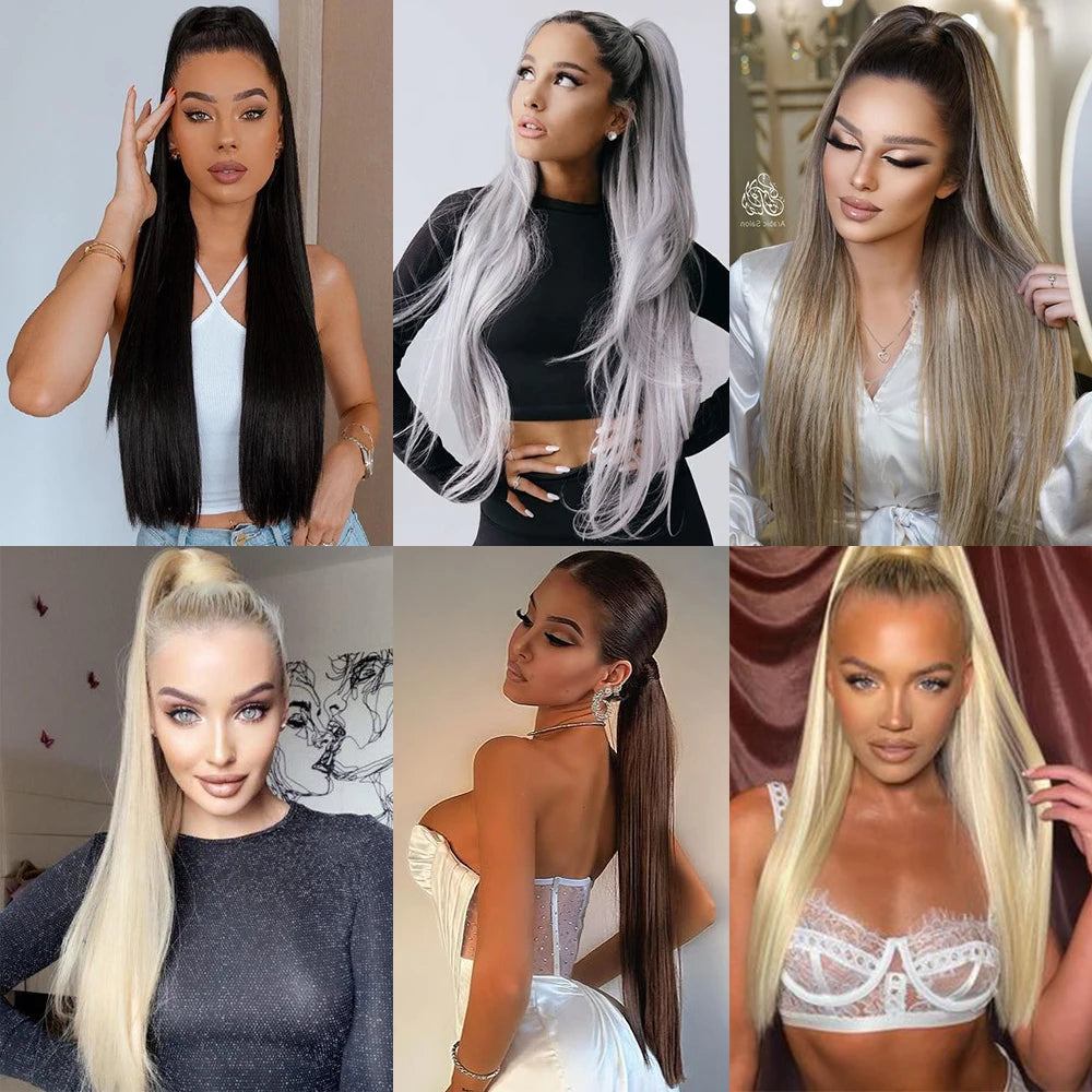 55cm Synthetic Lång Rak Wrap Around Ponytail Clip In Hair Extension - 24 Timmar Deals