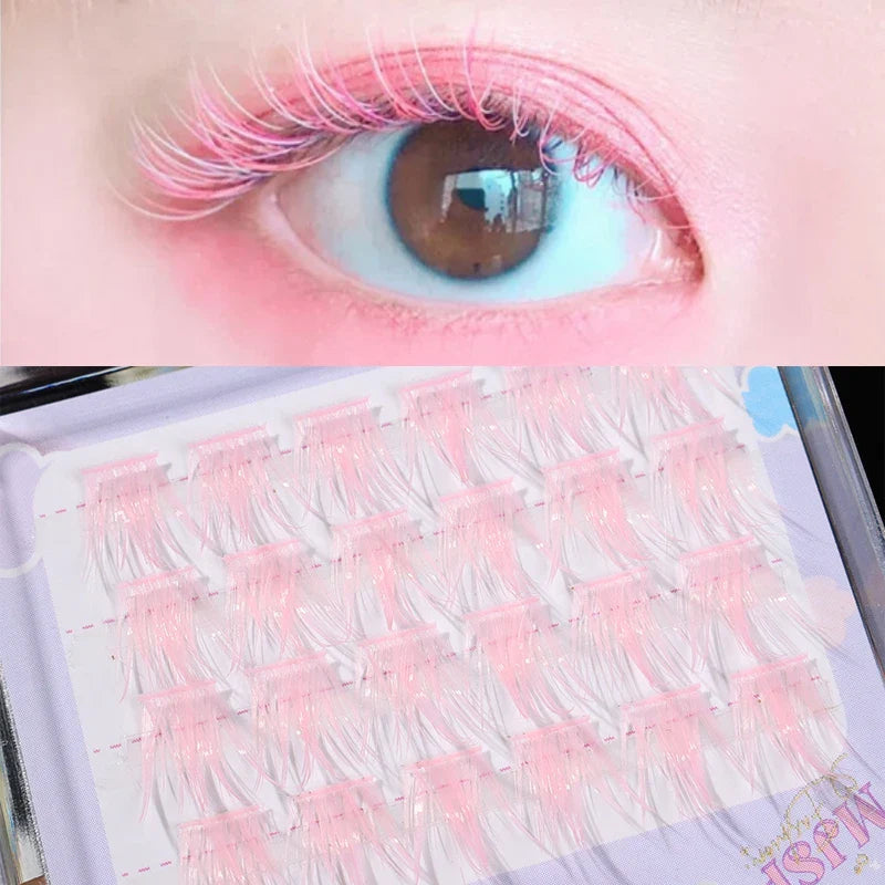 Colorful Bundles Individual Lashes White Blue Fluffy Eyelash Extension Natural Faux Mink Lash DIY Cluster False Eyelashes Makeup - 24 Timmar Deals
