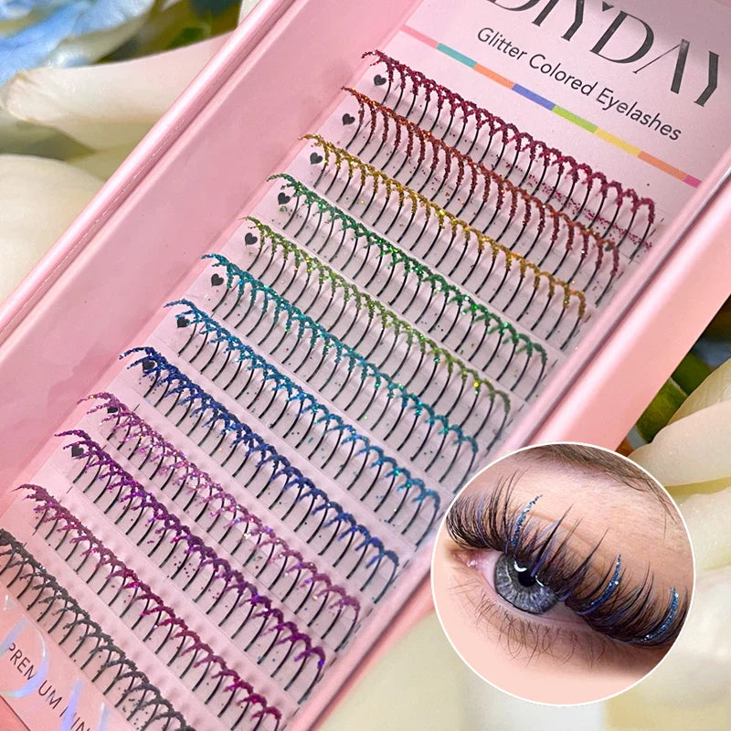 Mixed Glitter Colored Eyelashes Individual Premade Russian Volume Fans Glitter Lashes Extension Wholesale for Halloween - 24 Timmar Deals