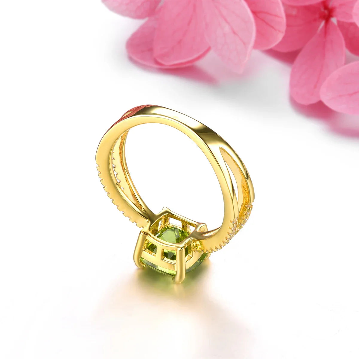 Peridot Sterling Silver Ringar Gulguldpläterade 2,5 karat äkta Peridot S925 smycken - 24 Timmar Deals