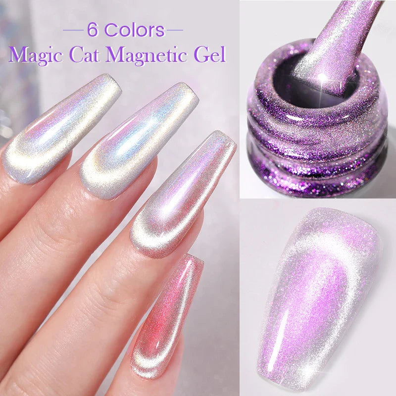 10ml Magic Cat Magnetic Gel Nail Polish Sparking Aurora Silver Effect Soak Off UV Gel Varnis Semi-Transparent - 24 Timmar Deals