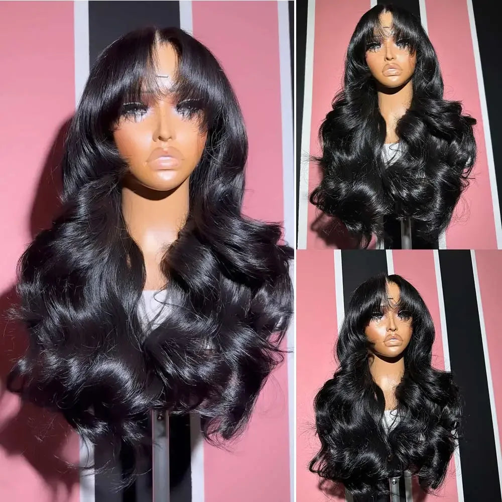 Body Wave Lace Front Människohår Peruk Med Lugg - 24 Timmar Deals