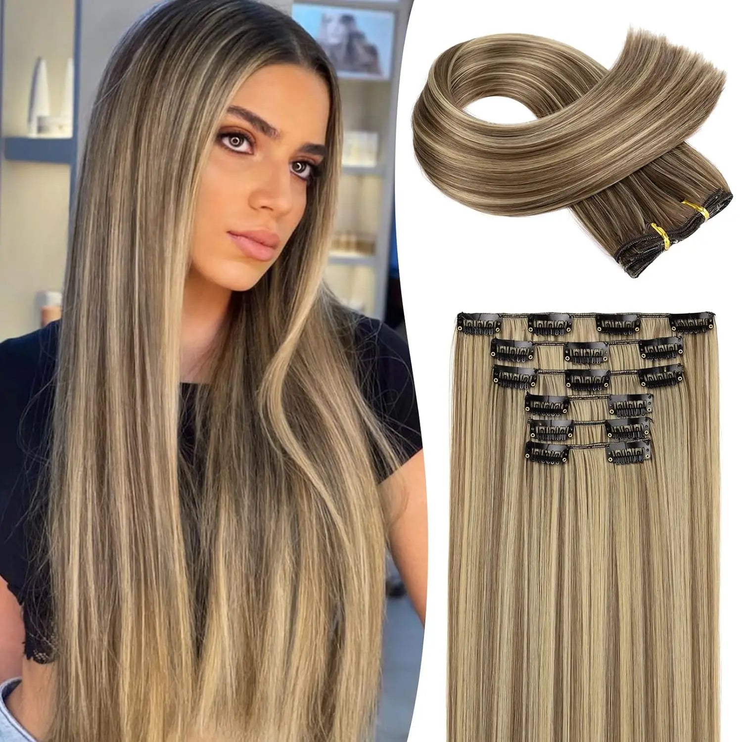 Clip in hair extensions 6st Rakt 24" - 24 Timmar Deals