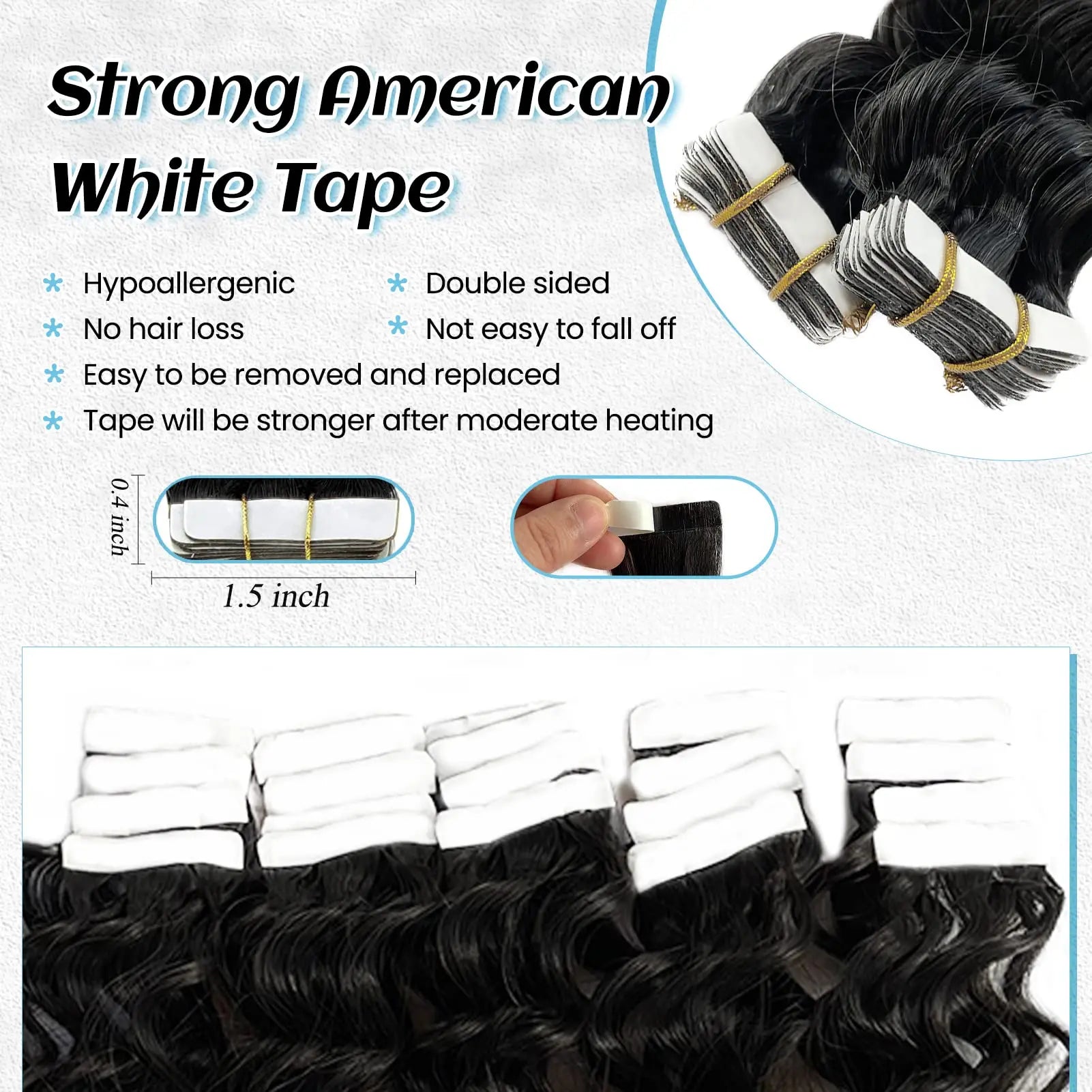 Tape In Human Hair Extensions Curly 100% Real Human Hair Extensions 26Inch Deep Wave 20st/pack - 24 Timmar Deals