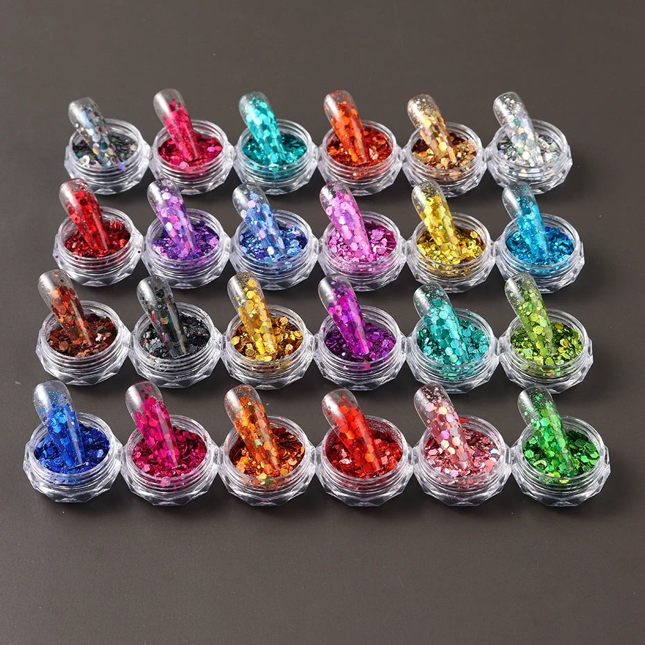 24 färger iriserande nageldekoration glitter paljetter set holografiska - 24 Timmar Deals