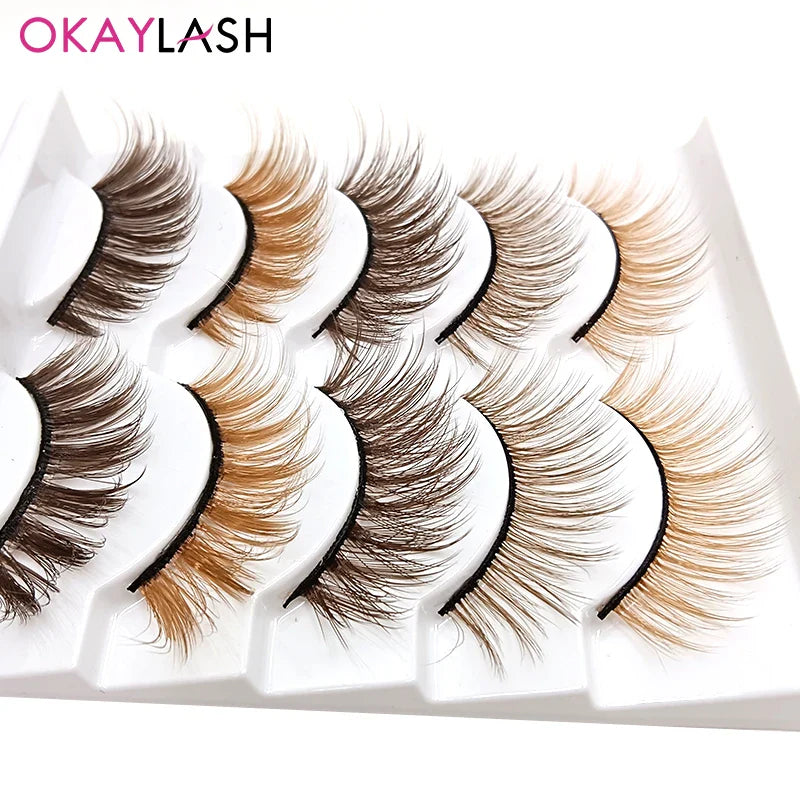 5 Pairs Mix Brown Colored Eyelashes 3D Natural Fluffy Coffee Color Lashes Extension Wholesale Supplies - 24 Timmar Deals