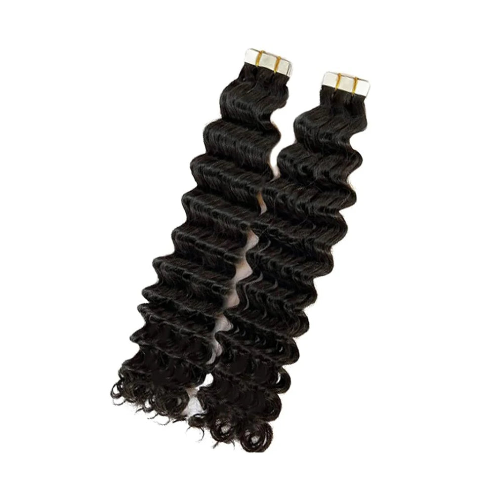 Tape In Human Hair Extensions Curly 100% Real Human Hair Extensions 26Inch Deep Wave 20st/pack - 24 Timmar Deals