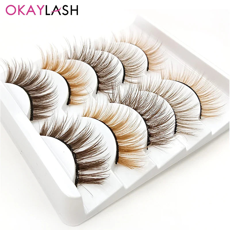 5 Pairs Mix Brown Colored Eyelashes 3D Natural Fluffy Coffee Color Lashes Extension Wholesale Supplies - 24 Timmar Deals