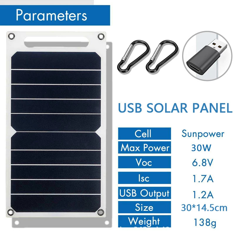 30W Solpanel Med USB Vattentät Utomhusvandring och Camping Bärbart Batteri Mobiltelefon Laddningsbank Laddningspanel 6,8V - 24 Timmar Deals