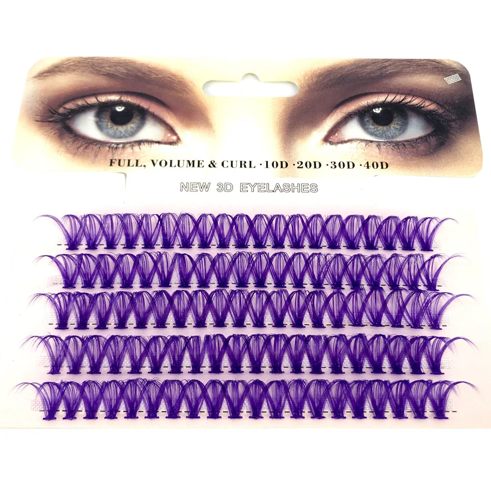 Blue Purple Mix Colored Lashes Cluster Eyelash Extension Natural Long 40D Volume Effect Faux Bunche Individual Makeup Cilias - 24 Timmar Deals