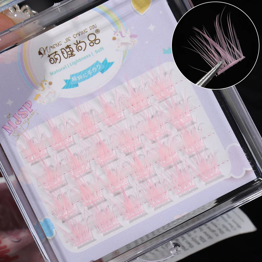 Colorful Bundles Individual Lashes White Blue Fluffy Eyelash Extension Natural Faux Mink Lash DIY Cluster False Eyelashes Makeup - 24 Timmar Deals