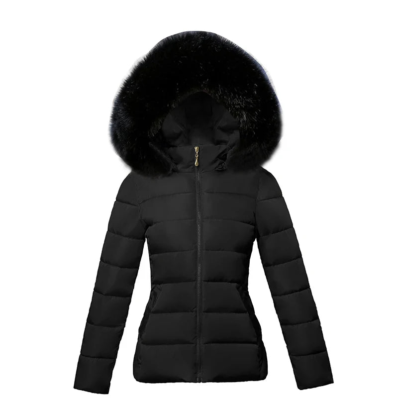 XL-6XL Dam Vinterkappa Fake Fur Krage Parka Kort Ytterkläder Varm dunjacka - 24 Timmar Deals
