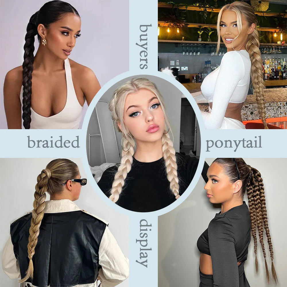 Syntetisk Long Twist Braid Hästsvansförlängningar med gummiband 24 tum - 24 Timmar Deals