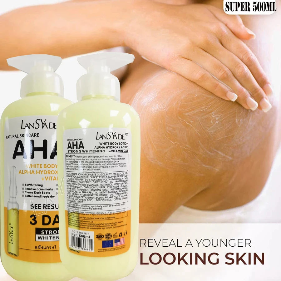 500ml AHA Whitening Body Lotion ALPHA Hydroxy Syror+Vitamin C&E - 24 Timmar Deals