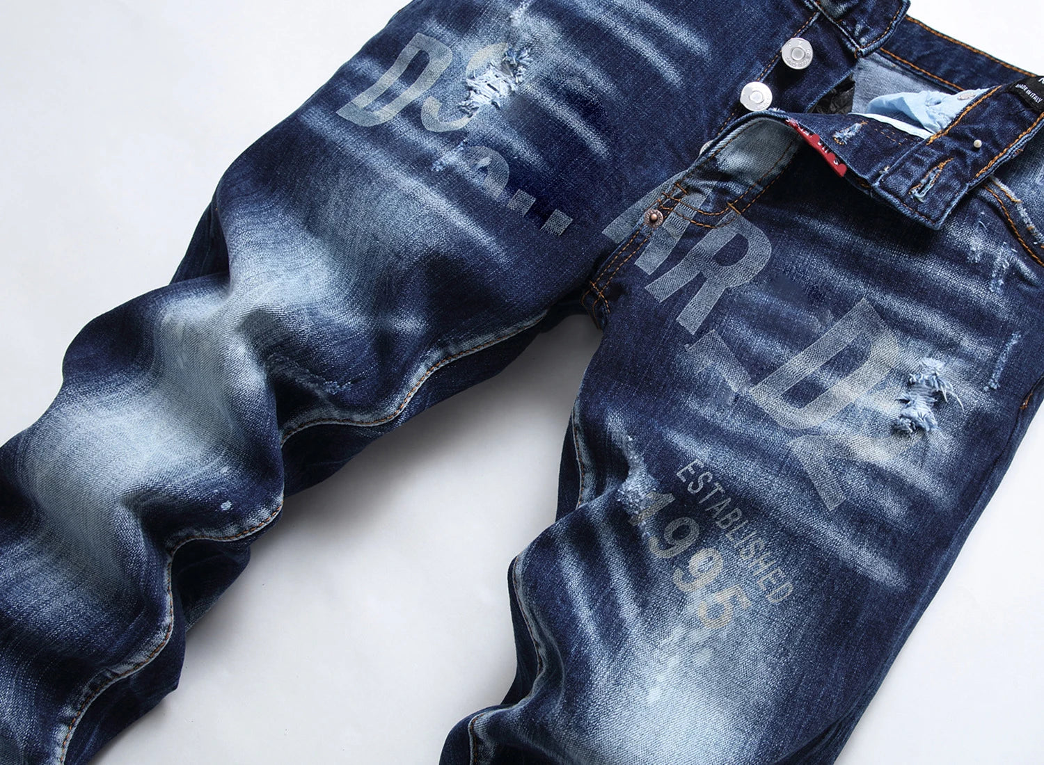Lyxiga mäns slim-fit stretchblå jeansbyxor - 24 Timmar Deals