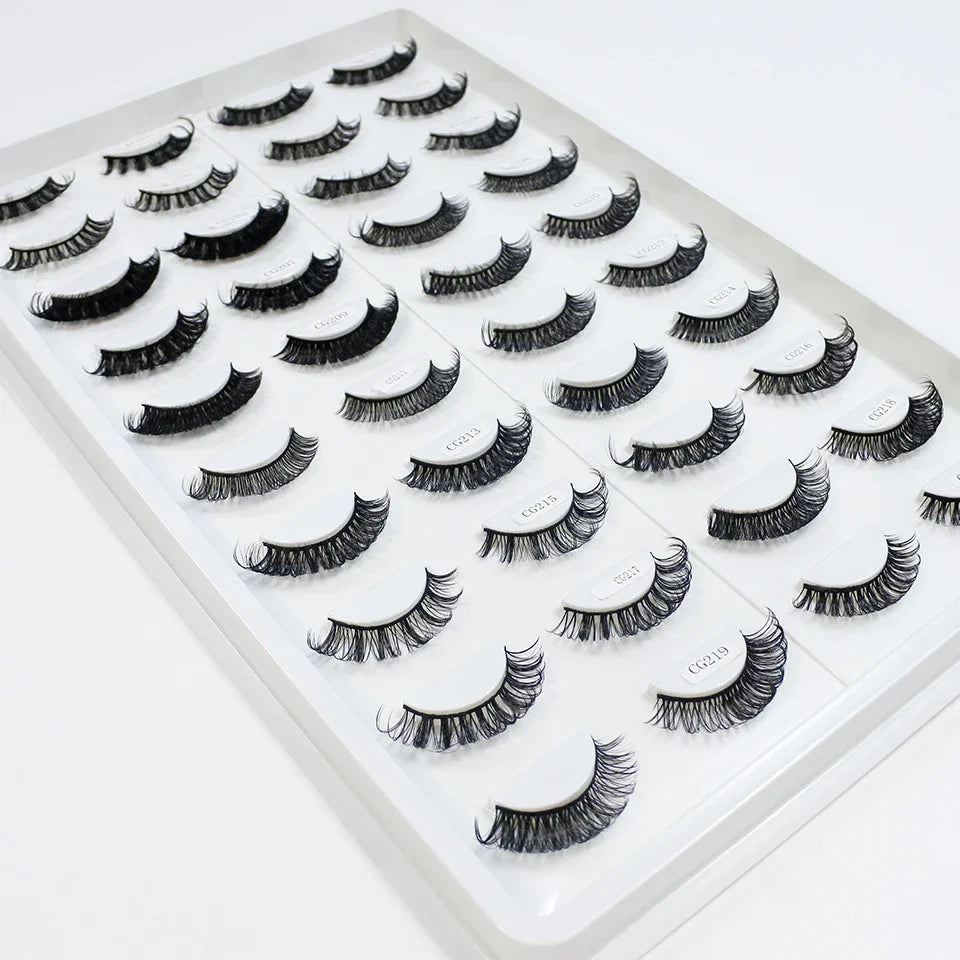 Classic Hybrid Volume Lashes Wispy D Curl Short Russian Strip Lashes Makeup False Eyelashes - 24 Timmar Deals