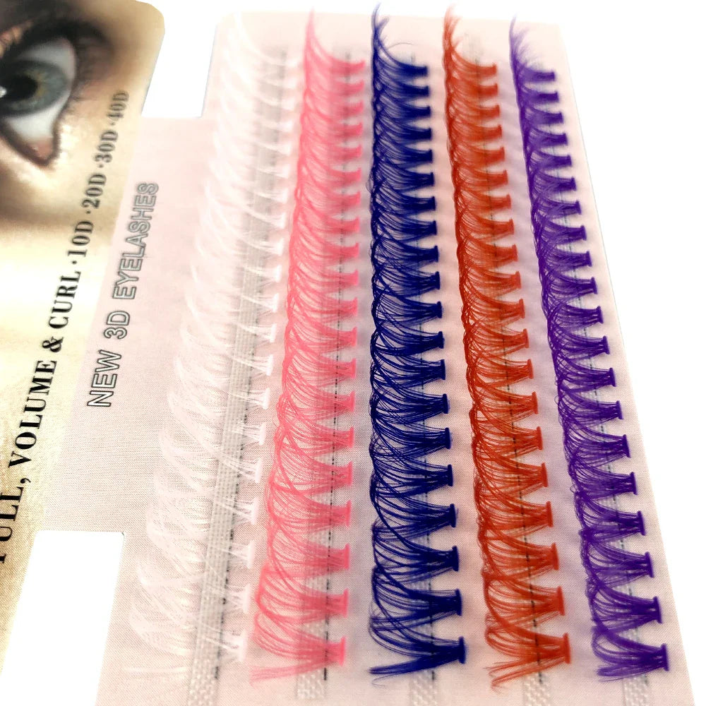 Blue Purple Mix Colored Lashes Cluster Eyelash Extension Natural Long 40D Volume Effect Faux Bunche Individual Makeup Cilias - 24 Timmar Deals