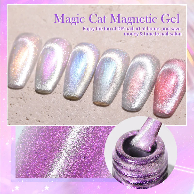 10ml Magic Cat Magnetic Gel Nail Polish Sparking Aurora Silver Effect Soak Off UV Gel Varnis Semi-Transparent - 24 Timmar Deals