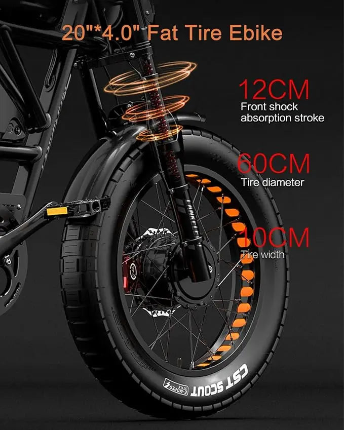 Ebike 2000W 48V 45Ah, 35 MPH Dual Motor Dual Battery, 20 Fat Tire Full Suspension, Upp till 173Miles - 24 Timmar Deals