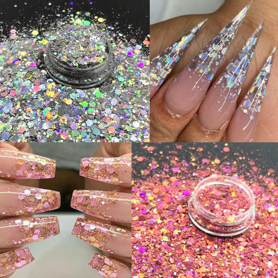 24 Colors Iridescent Nail Art Glitter Sequins Set Holographic - 24 Timmar Deals