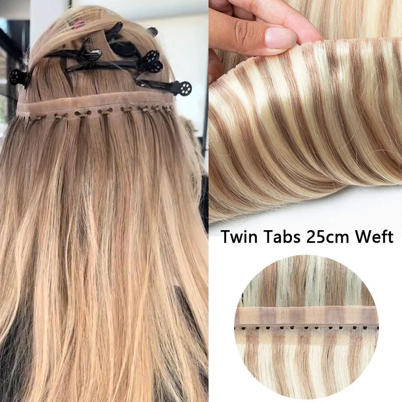 Osynligt hål Platt Pu-tejp Människohårsinslag Twin Tabs 25 cm lång 40-50g - 24 Timmar Deals