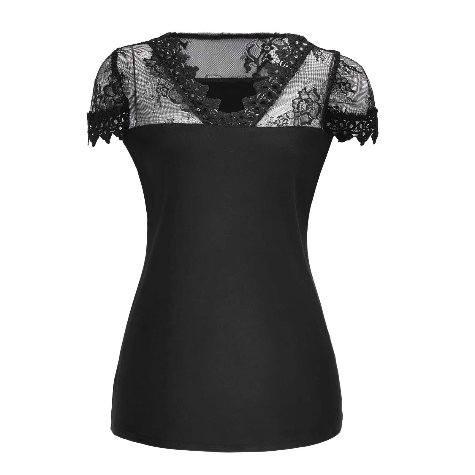 Spets T-shirts Mode V-ringad kortärmad slimmad topp - 24 Timmar Deals