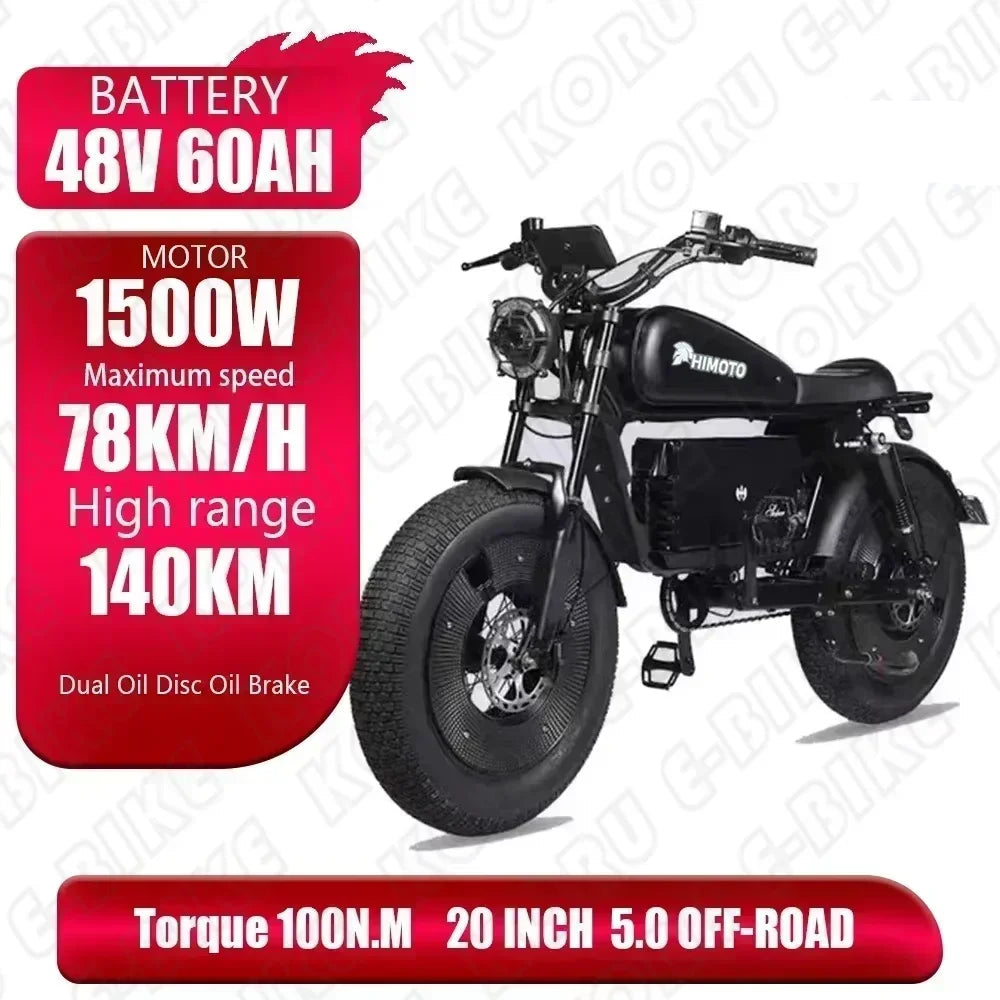 ZPW black HIMOTO dult Electric Bicycle 1500W High Power Motor48v60ahBatteroil dampery Electric Bike Urban LeisureThickTire ebike - 24 Timmar Deals