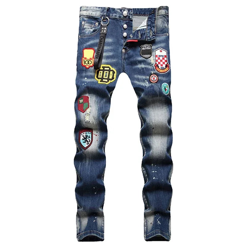 dsq071 Herrjeans Stretchkomplex tvättvatten handmålade - 24 Timmar Deals