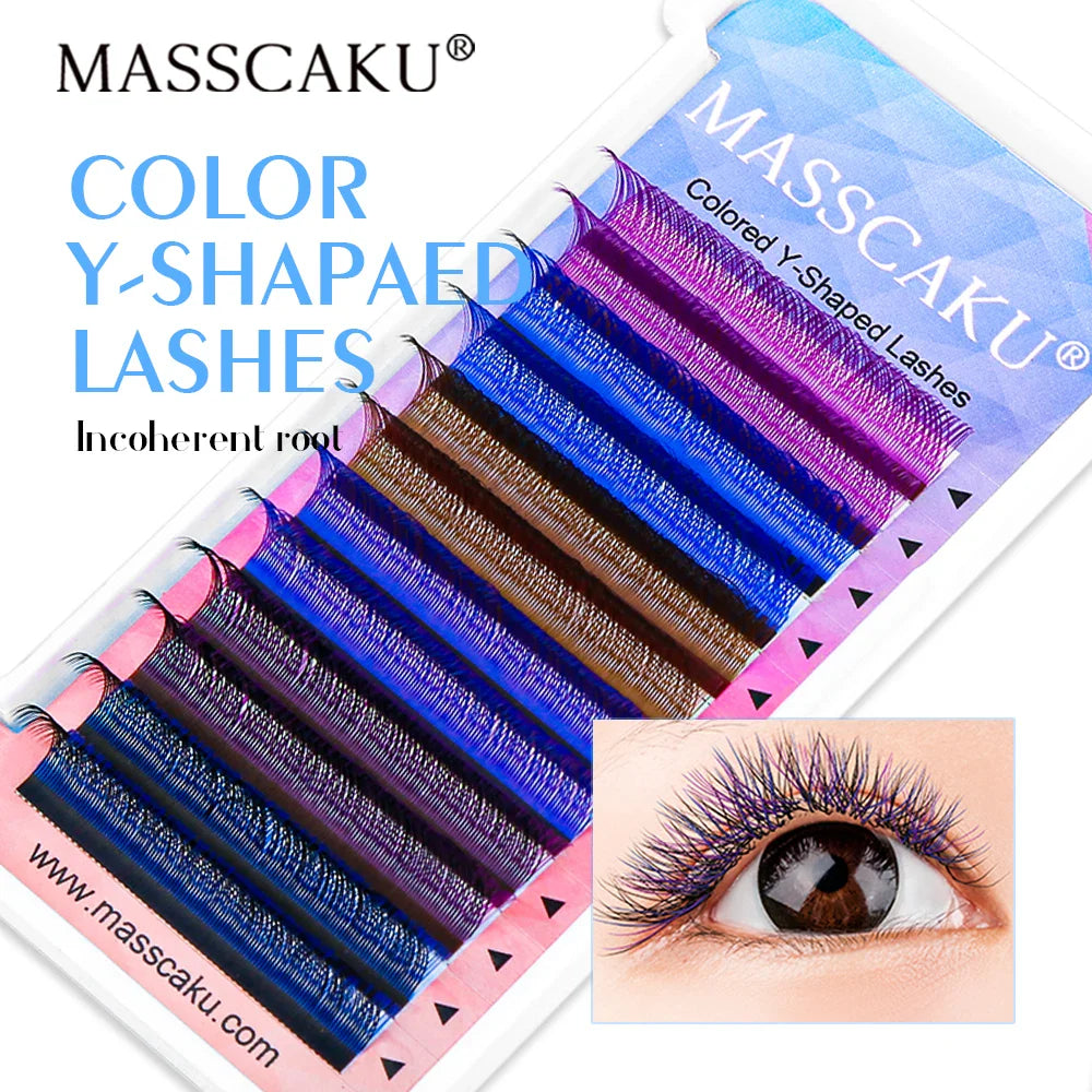 YY Design Double Tips Colorful Eyelashes Premium Eyelash Rainbow Y Shape Fluffy Pre-made Individual Lashes - 24 Timmar Deals
