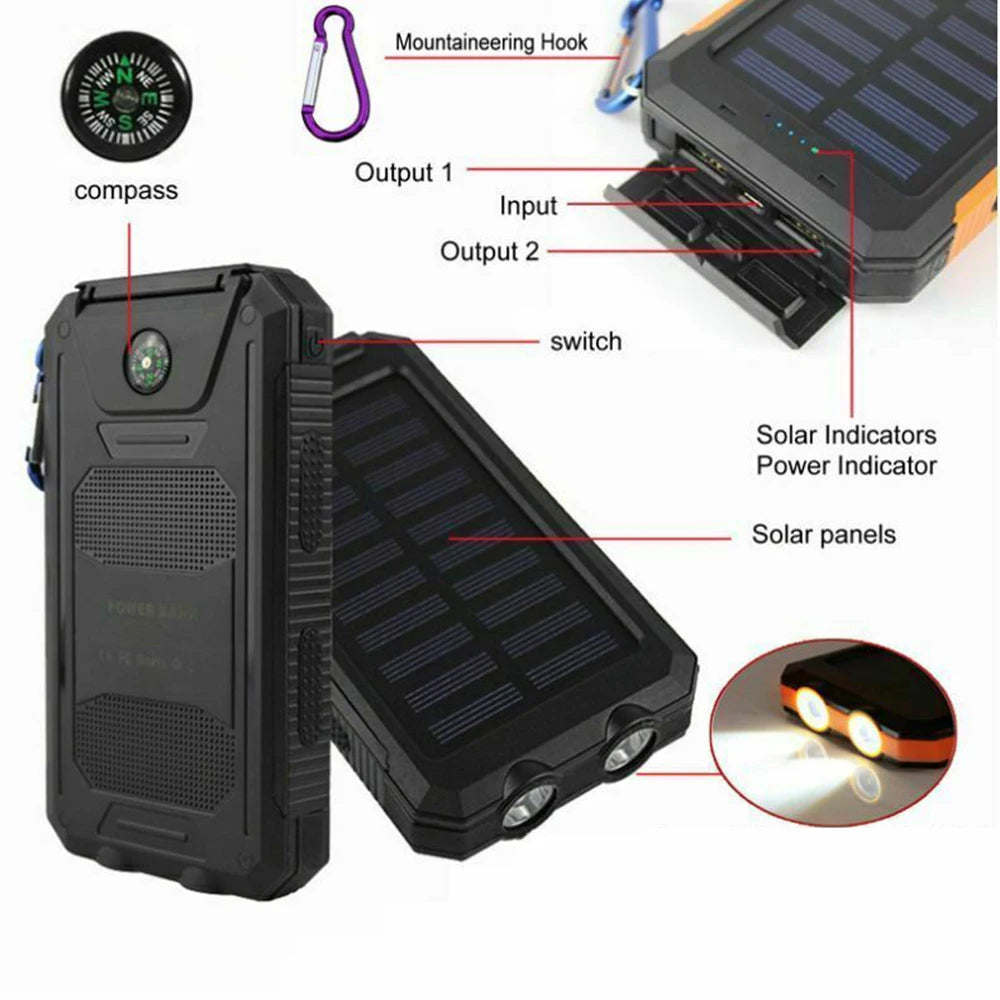 80000mAh Solar Power Bank Waterproof Battery External Portable Outdoor Dual USB Charger PowerBank LED For IPhone Xiaomi Samsung - 24 Timmar Deals