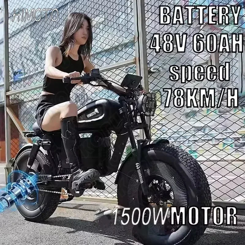 ZPW black HIMOTO dult Electric Bicycle 1500W High Power Motor48v60ahBatteroil dampery Electric Bike Urban LeisureThickTire ebike - 24 Timmar Deals