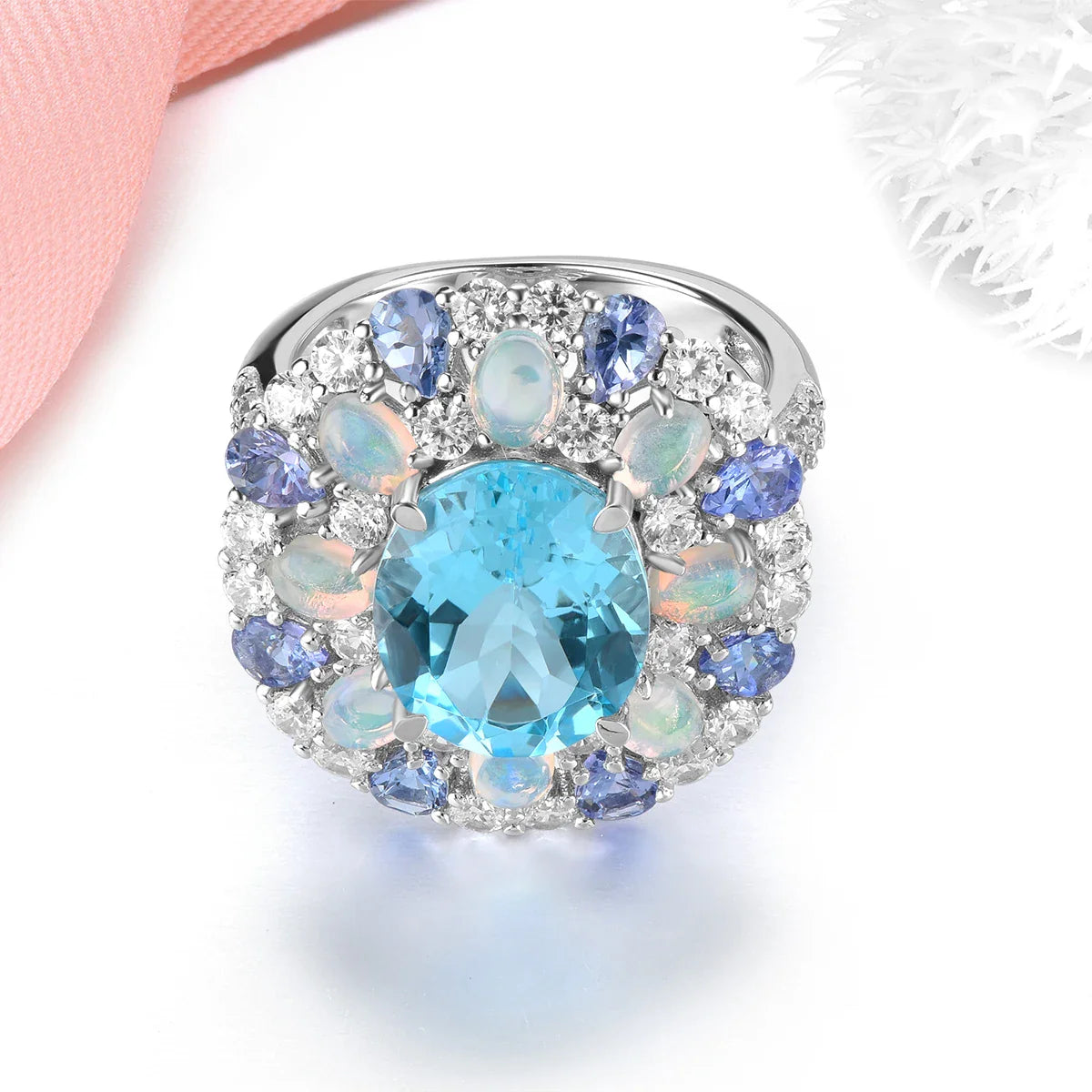 Blå Topaz Sterling Silver Ringar 8 karat Äkta Tananite Opal Multicolor - 24 Timmar Deals