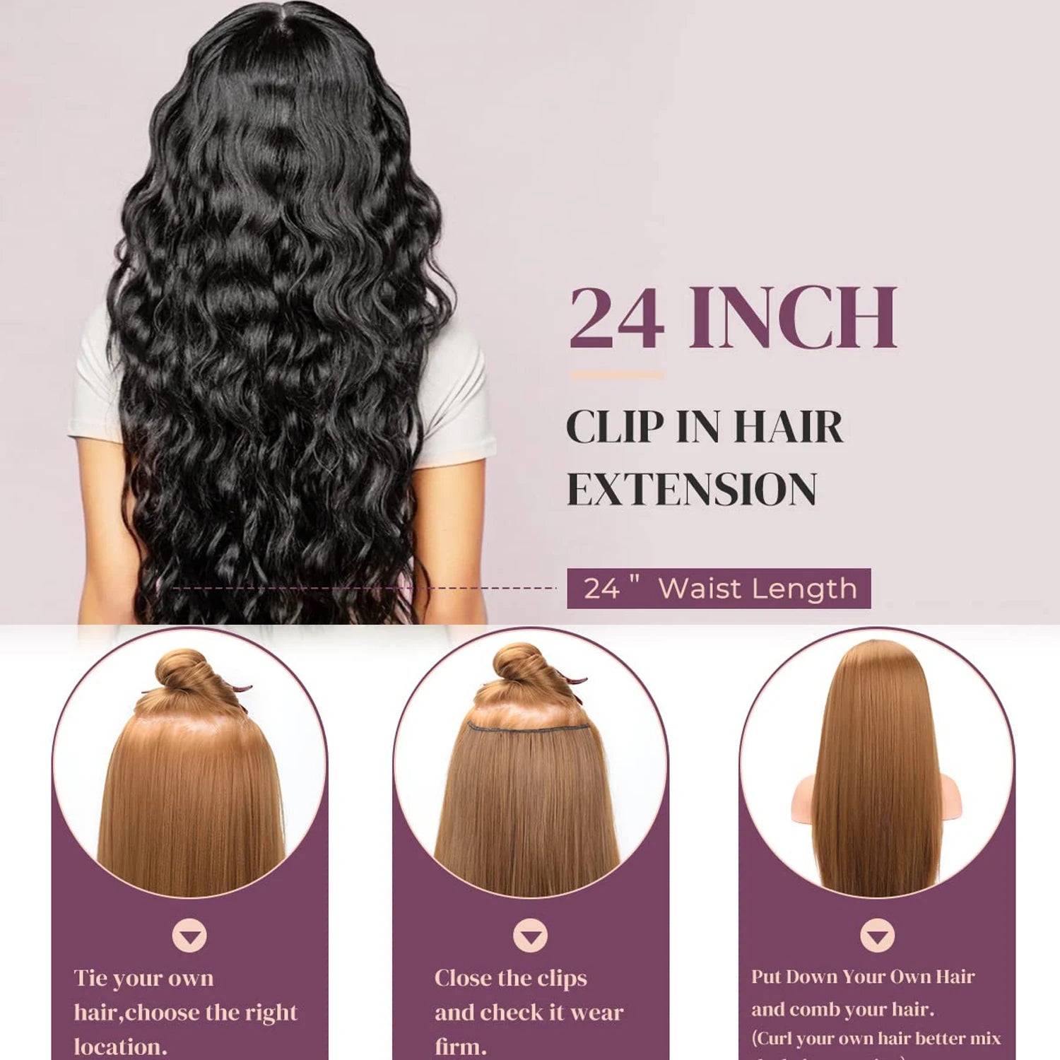 Clip In Hair Extensions 16 CLips 22 Inch Long Water Wave Synthetic Hair - 24 Timmar Deals