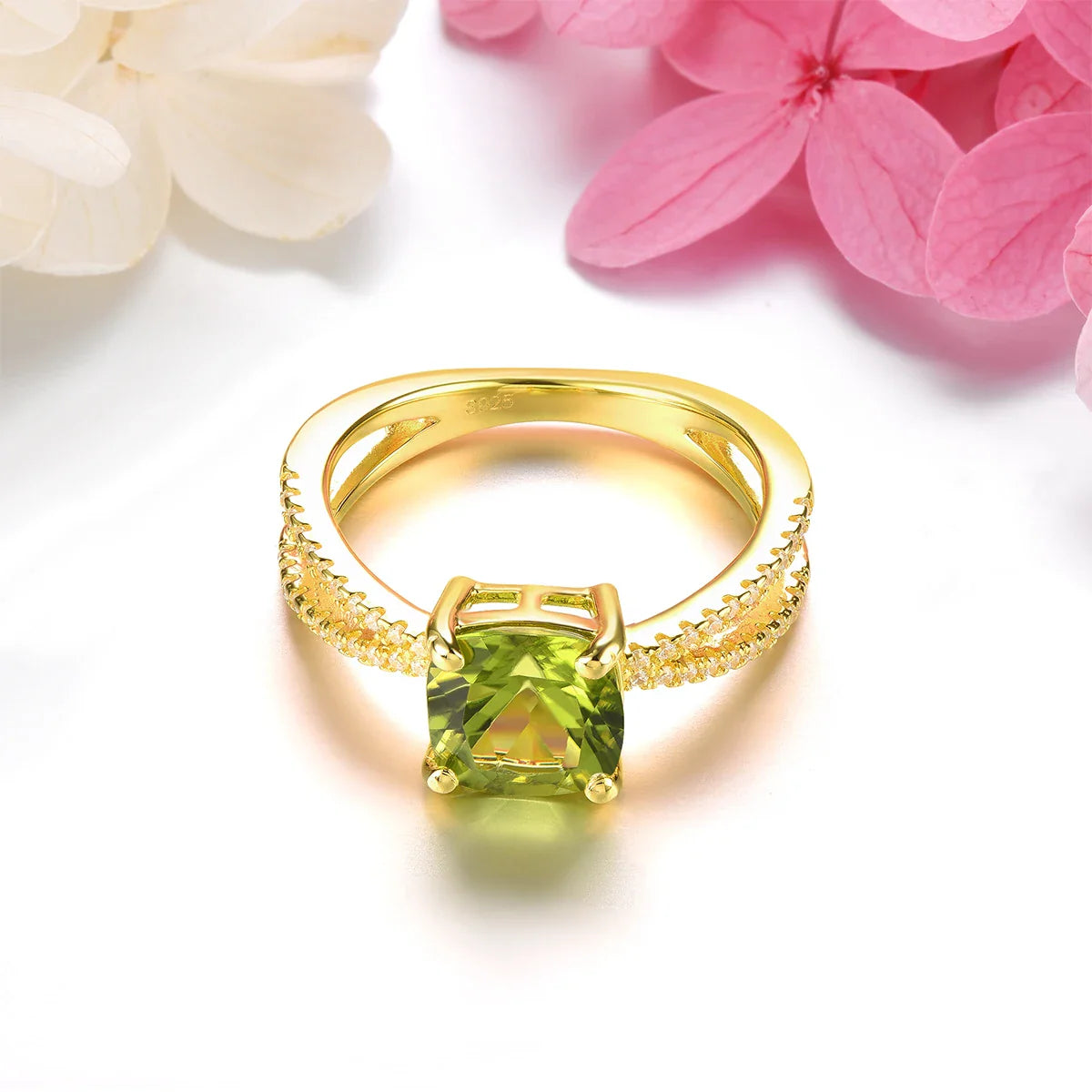 Peridot Sterling Silver Ringar Gulguldpläterade 2,5 karat äkta Peridot S925 smycken - 24 Timmar Deals