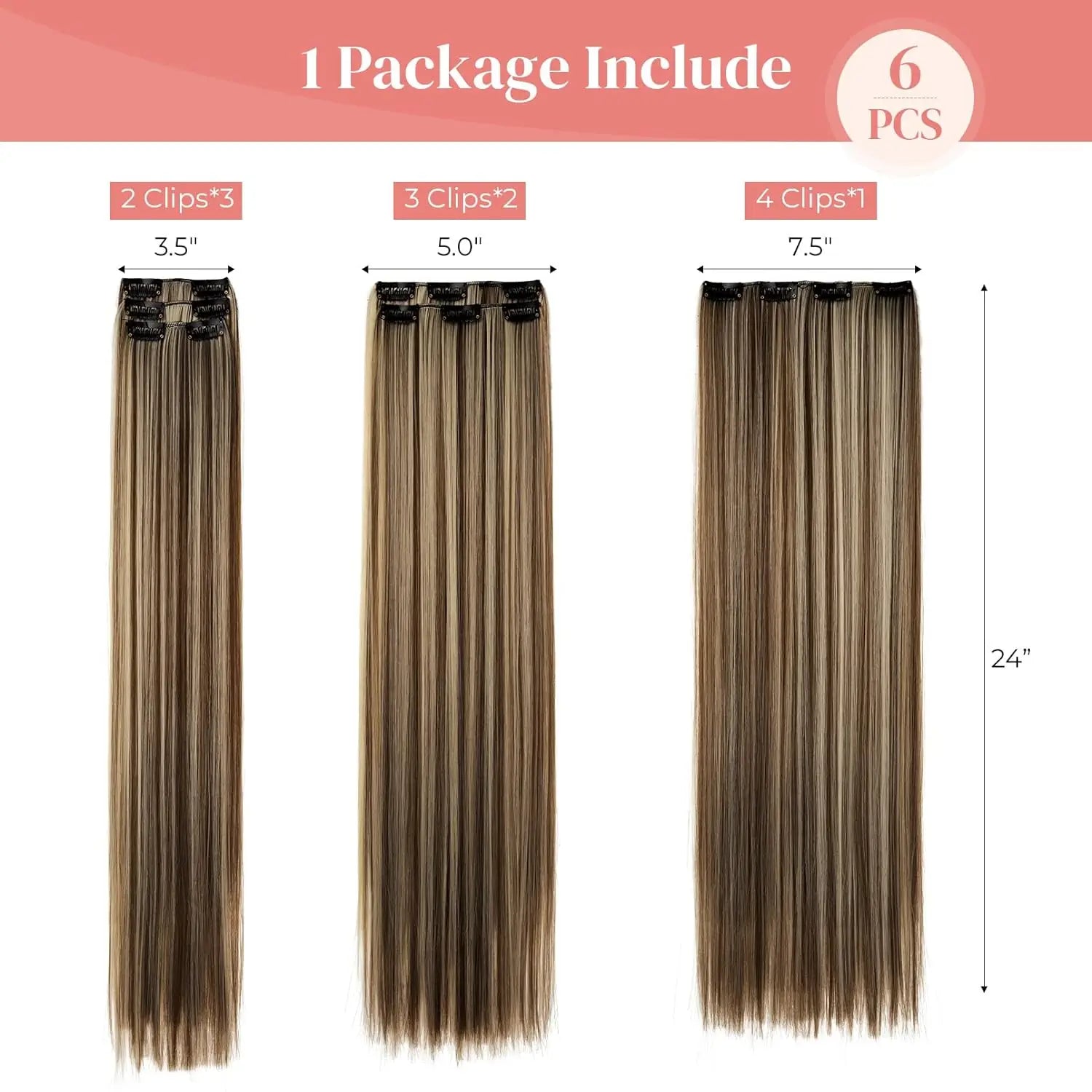Clip in hair extensions 6st Rakt 24" - 24 Timmar Deals