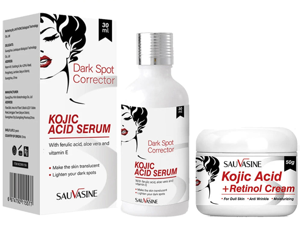 50g Kojic Acid Face Cream + 30ml Facial Serum Fade Dark Spots Brightening Skin Whitening Cream - 24 Timmar Deals