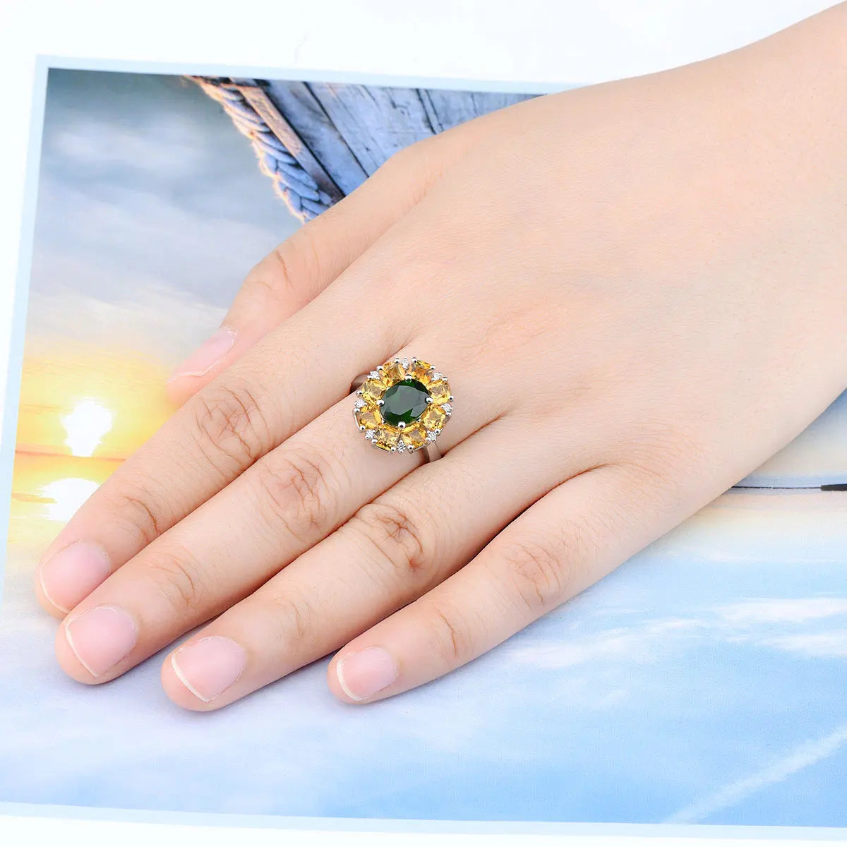 Äkta Diopsid Citrin Solid Silver Ringar 4,8 karat - 24 Timmar Deals