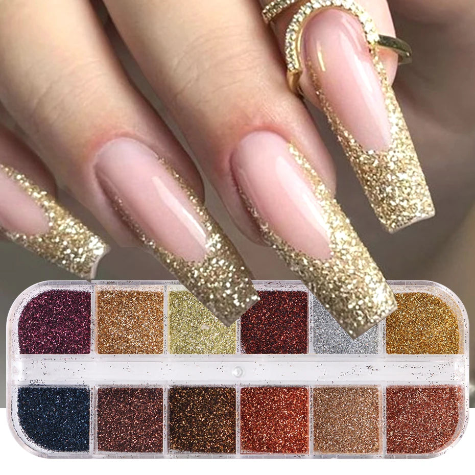 12 Grids iriserande Nail Art Glitter Rose Gold-färger - 24 Timmar Deals