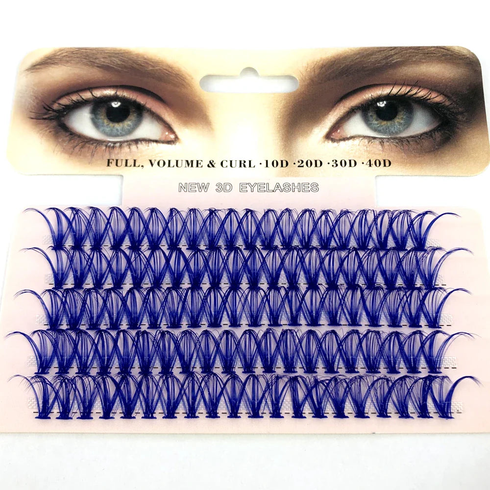 Blue Purple Mix Colored Lashes Cluster Eyelash Extension Natural Long 40D Volume Effect Faux Bunche Individual Makeup Cilias - 24 Timmar Deals
