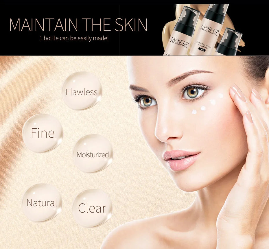 Professional Face Liquid Foundation Cream Full Coverage Concealer Moisturizing Oil Control Foundation Base Brighten Face Makeup - 24 Timmar Deals