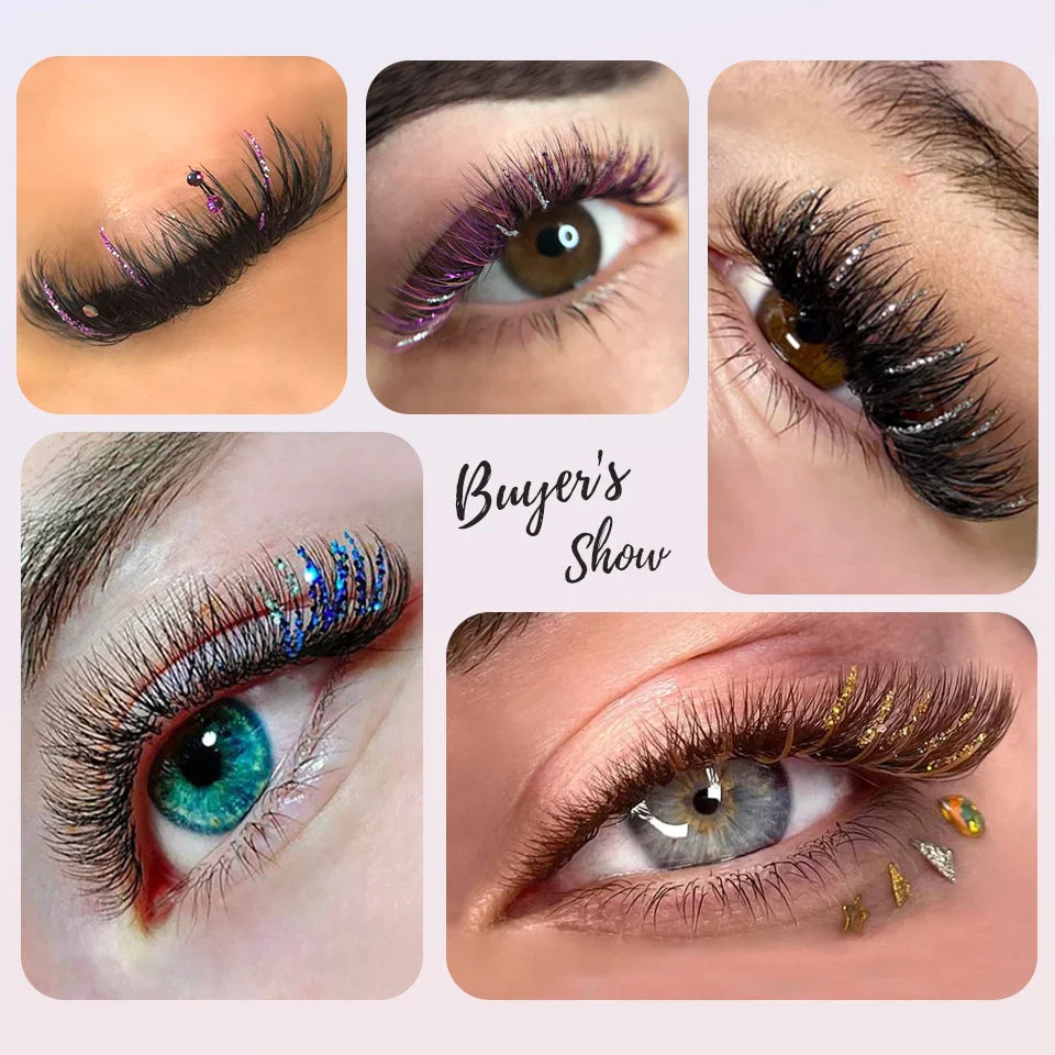RUJADE Mix Color Glitter Lashes Fashion Shiny Colorful Russian Volume Individual Eyelash Extensions Colors Glitter Lashes Makeup - 24 Timmar Deals