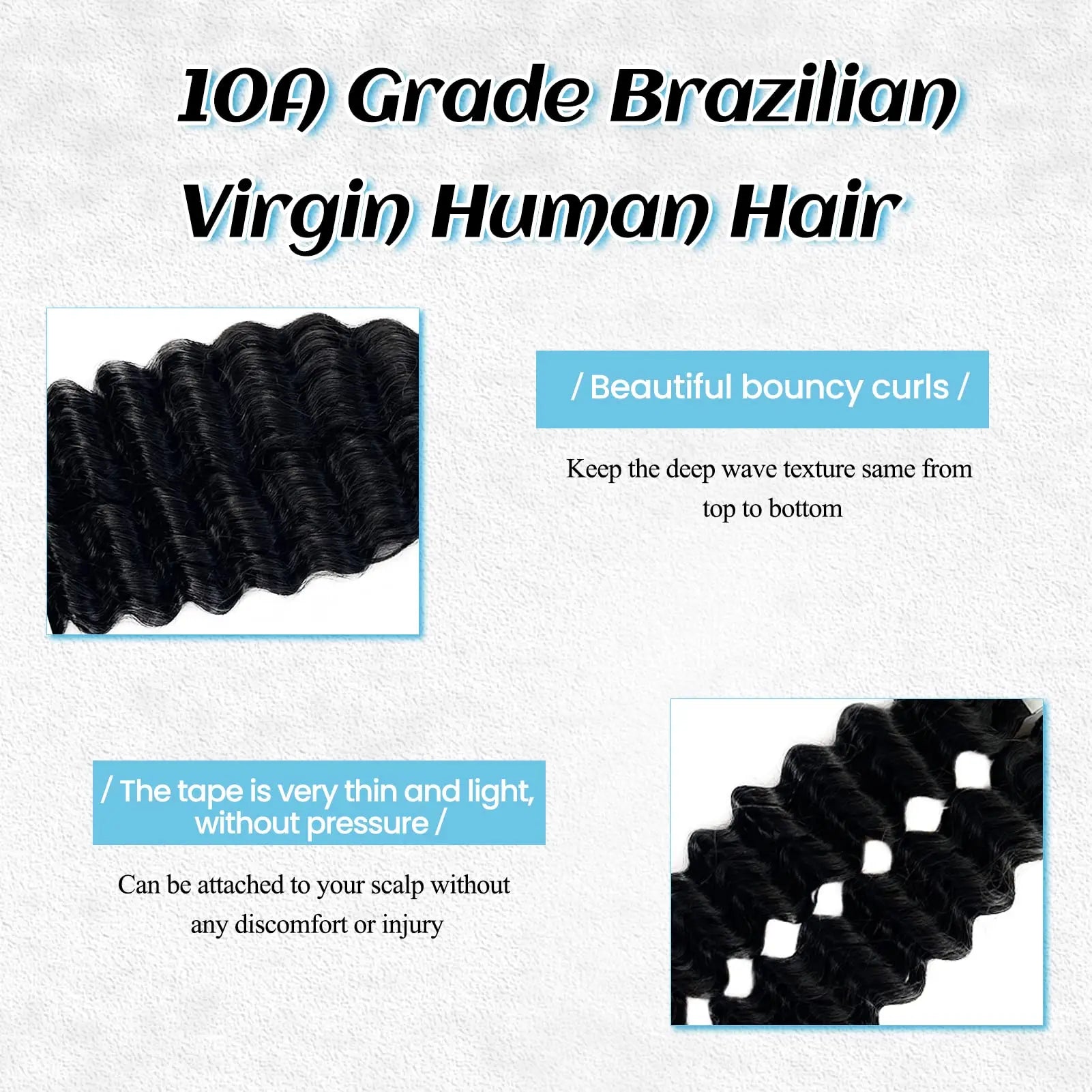 Tape In Human Hair Extensions Curly 100% Real Human Hair Extensions 26Inch Deep Wave 20st/pack - 24 Timmar Deals