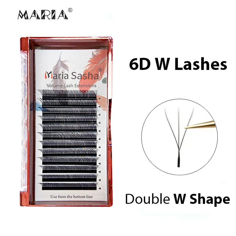 MARIA Double 3D W Eyelash Extensions 6D Shaped Private Label Wholesale Bundles Supplies Clusters Easy Fan Volume Lashes Y Makeup - 24 Timmar Deals