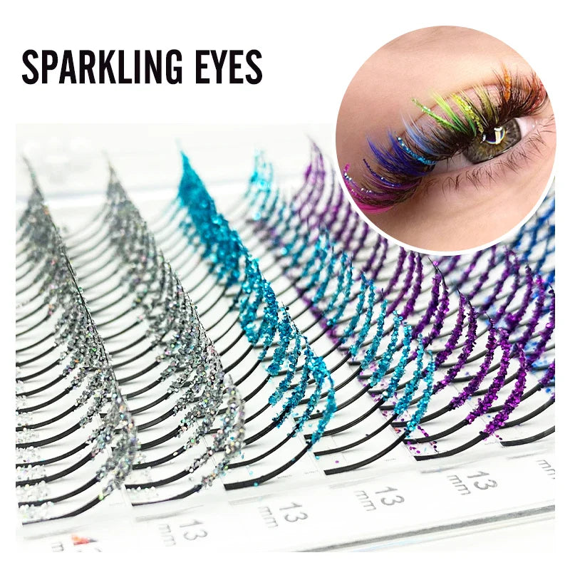 Glitter Shiny Colorful False Eyelash Extension DIY Mix Color Lashes Christmas Cosplay Party - 24 Timmar Deals